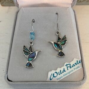Vintage New Hummingbird Earrings Wild Pearle Silver Tone Multicolor Hypo Pierced